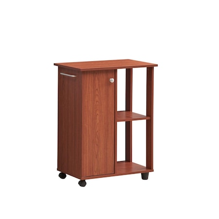 Hodedah 23.6 in. Wide Open Shelves & Cabinet Space Kitchen Cart, Cherry HIK73 CHERRY